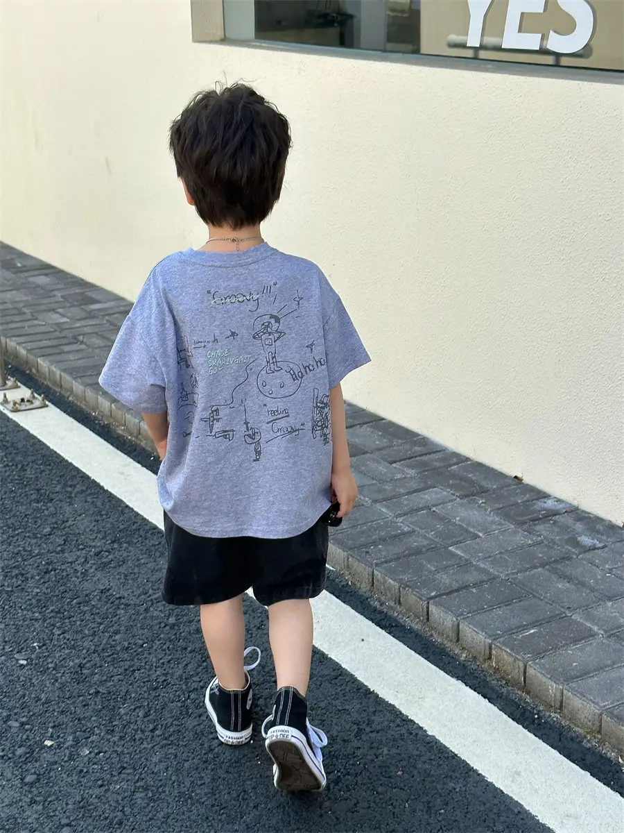 Boys Summer T-Shirt Blue Short Sleeve Loose Fit Kids 2025 — feature 19
