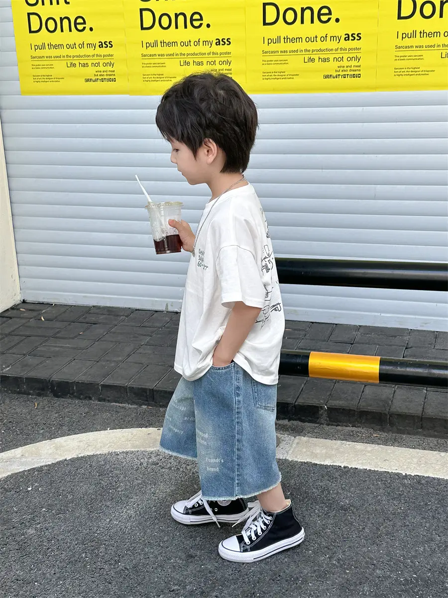 Boys Summer T-Shirt Blue Short Sleeve Loose Fit Kids 2025 — feature 24