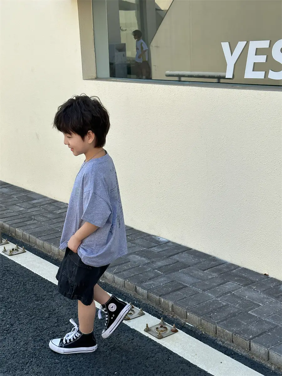 Boys Summer T-Shirt Blue Short Sleeve Loose Fit Kids 2025 — feature 25