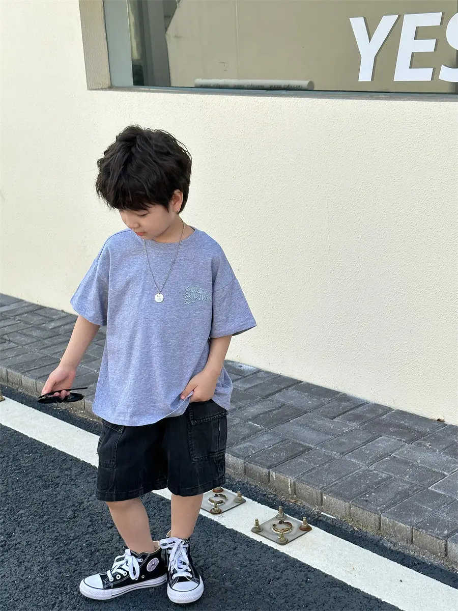 Boys Summer T-Shirt Blue Short Sleeve Loose Fit Kids 2025 — feature 27