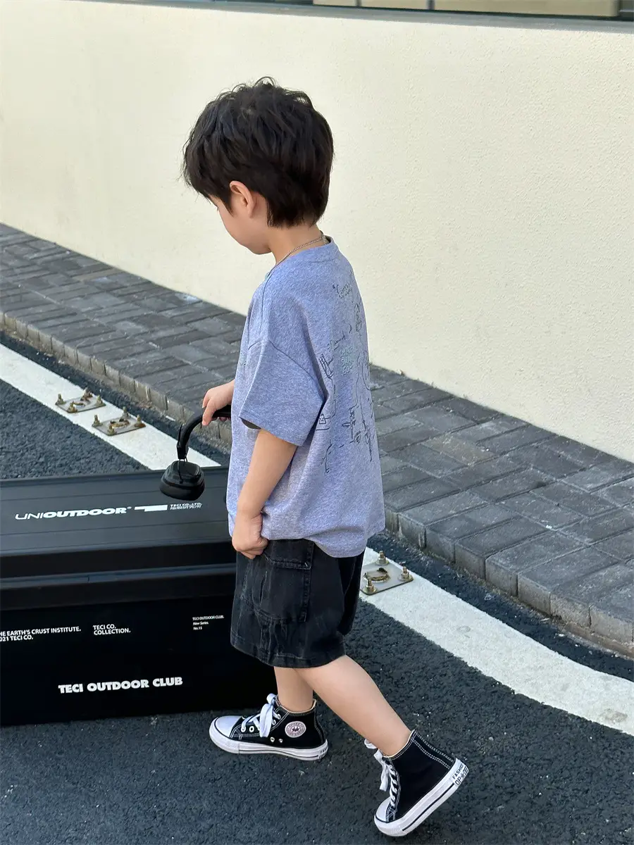 Boys Summer T-Shirt Blue Short Sleeve Loose Fit Kids 2025 — feature 31