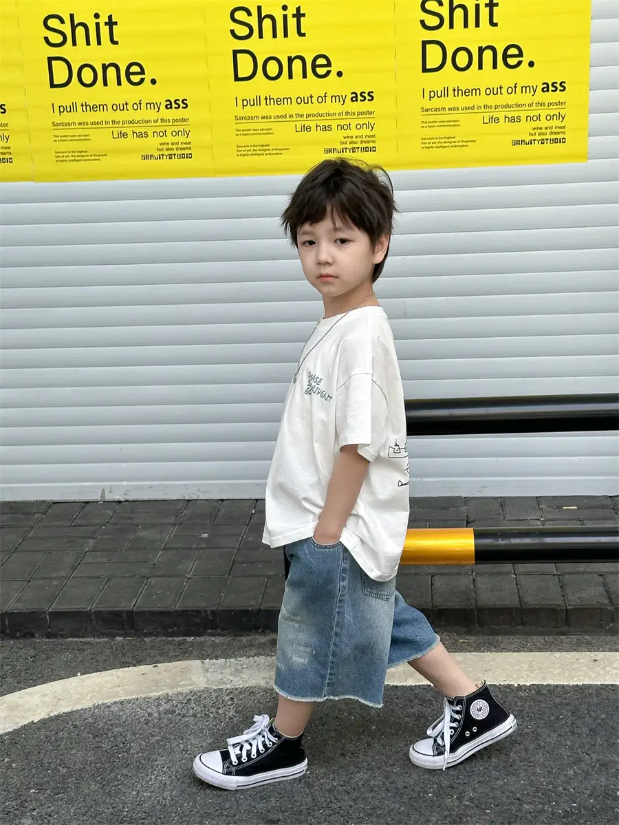 Boys Summer T-Shirt Blue Short Sleeve Loose Fit Kids 2025 — feature 32