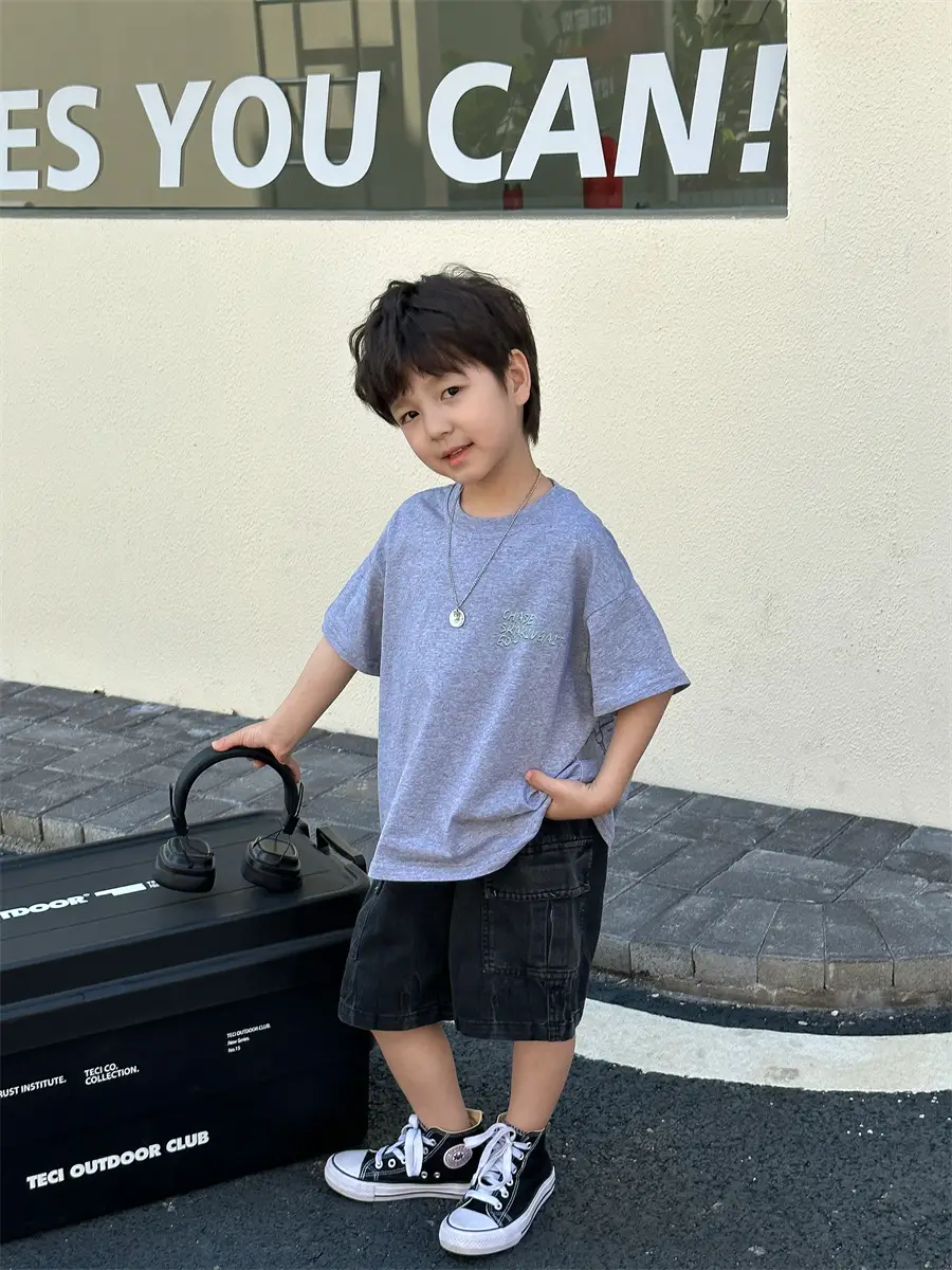 Boys Summer T-Shirt Blue Short Sleeve Loose Fit Kids 2025 — feature 33