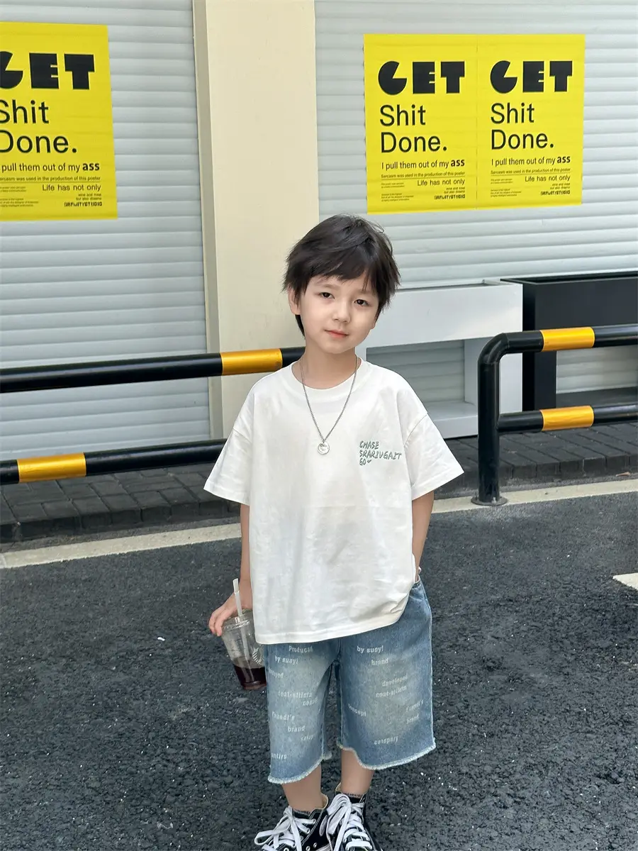 Boys Summer T-Shirt Blue Short Sleeve Loose Fit Kids 2025 — feature 36