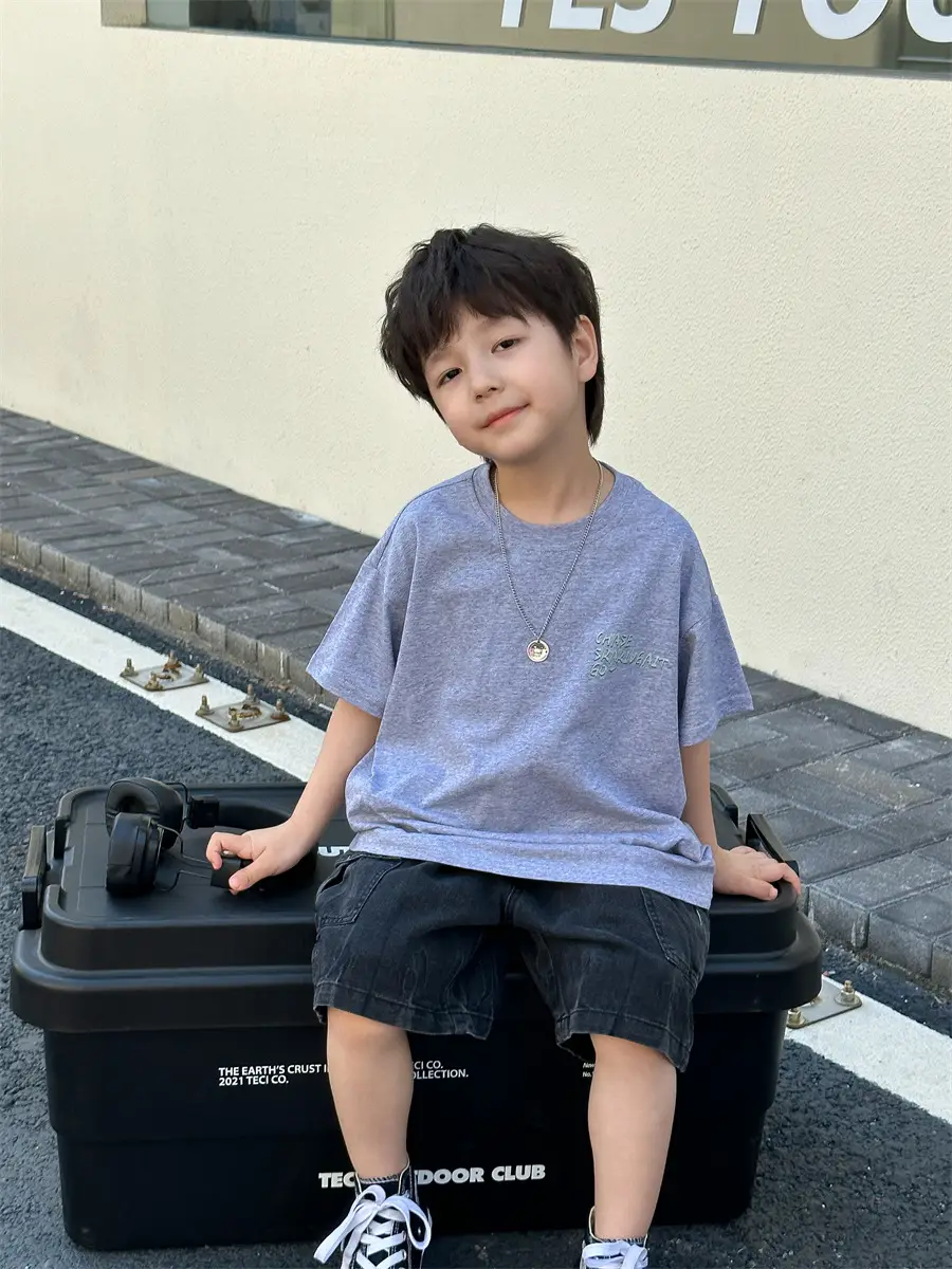 Boys Summer T-Shirt Blue Short Sleeve Loose Fit Kids 2025 — feature 37