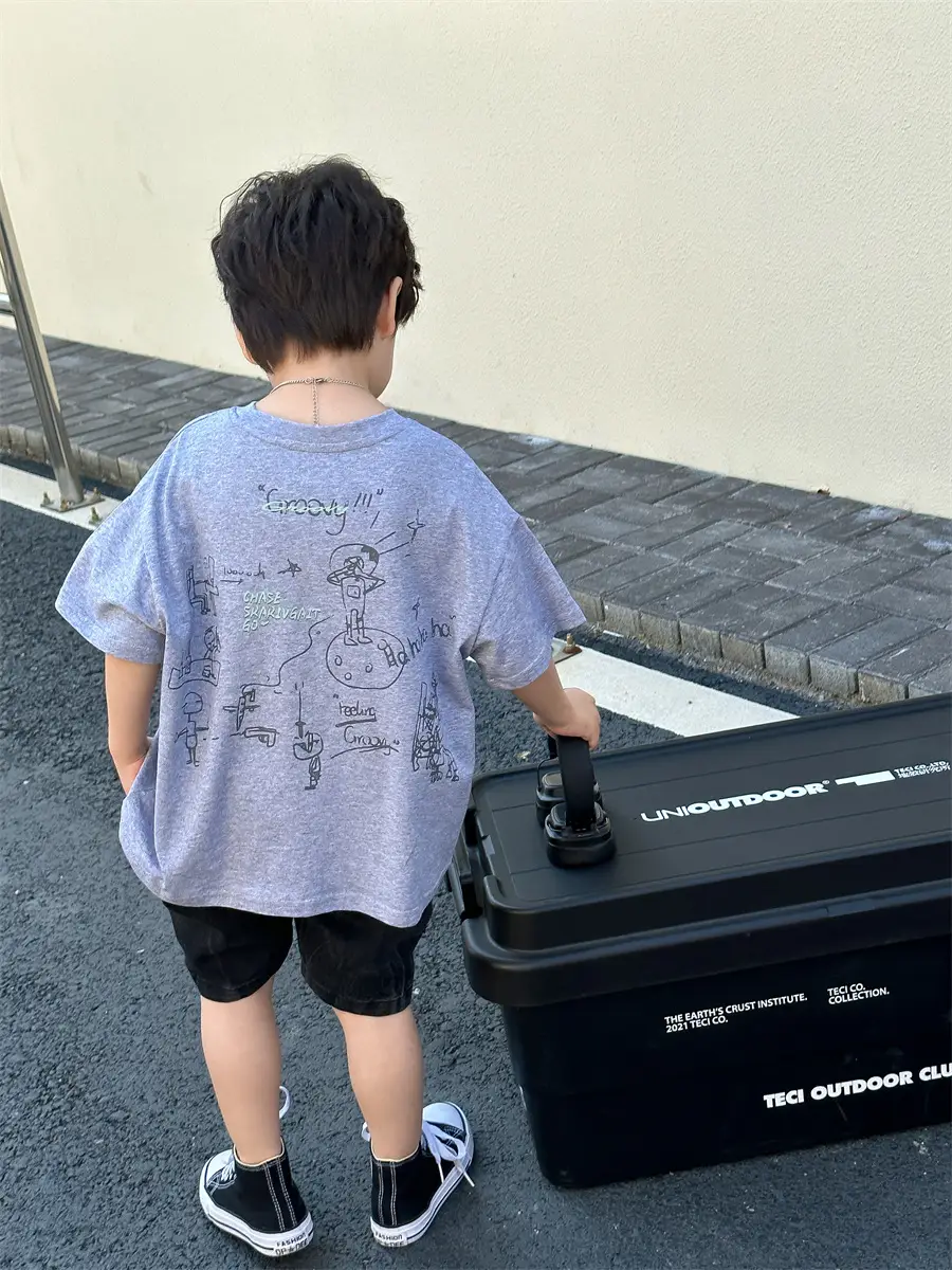 Boys Summer T-Shirt Blue Short Sleeve Loose Fit Kids 2025 — feature 38