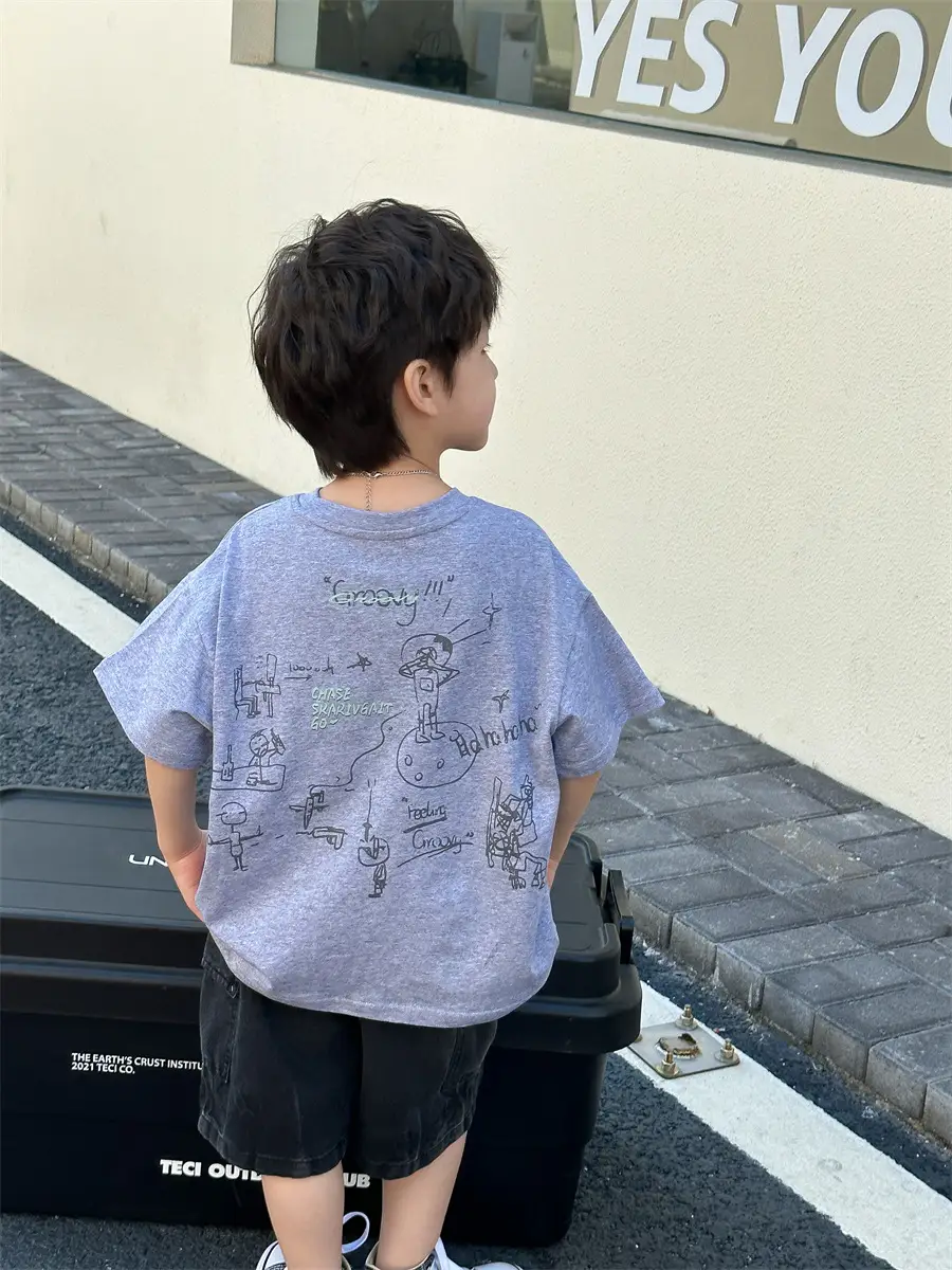 Boys Summer T-Shirt Blue Short Sleeve Loose Fit Kids 2025 — feature 39