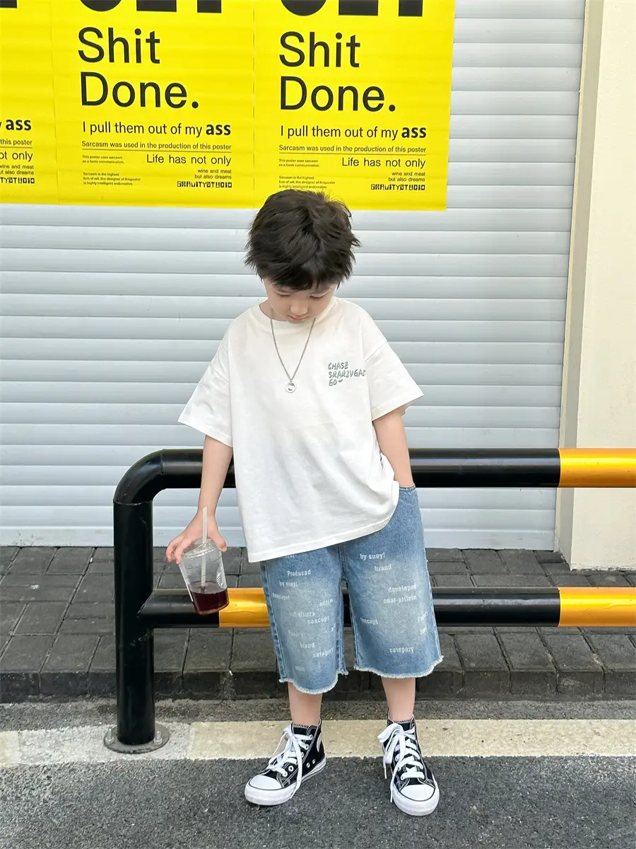 Boys Summer T-Shirt Blue Short Sleeve Loose Fit Kids 2025 — feature 41