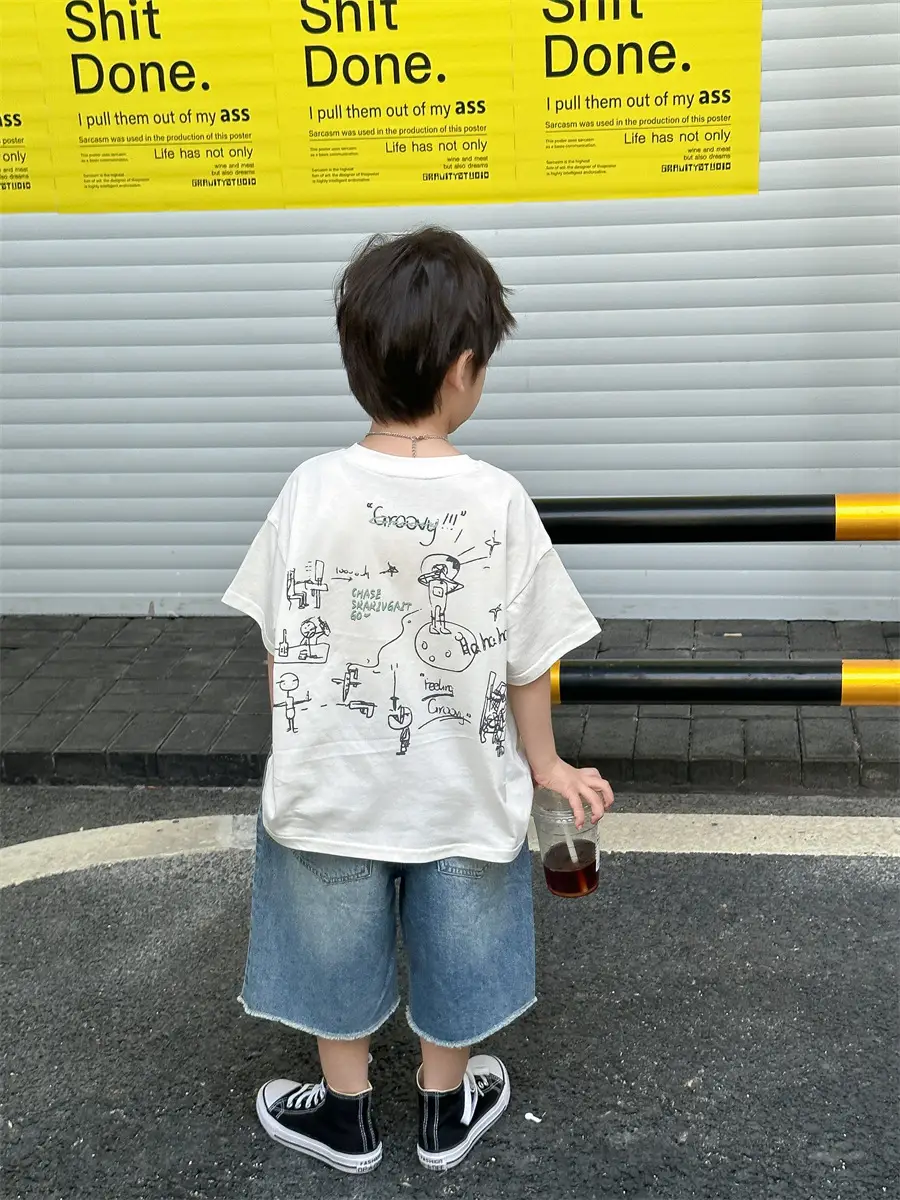 Boys Summer T-Shirt Blue Short Sleeve Loose Fit Kids 2025 — feature 42