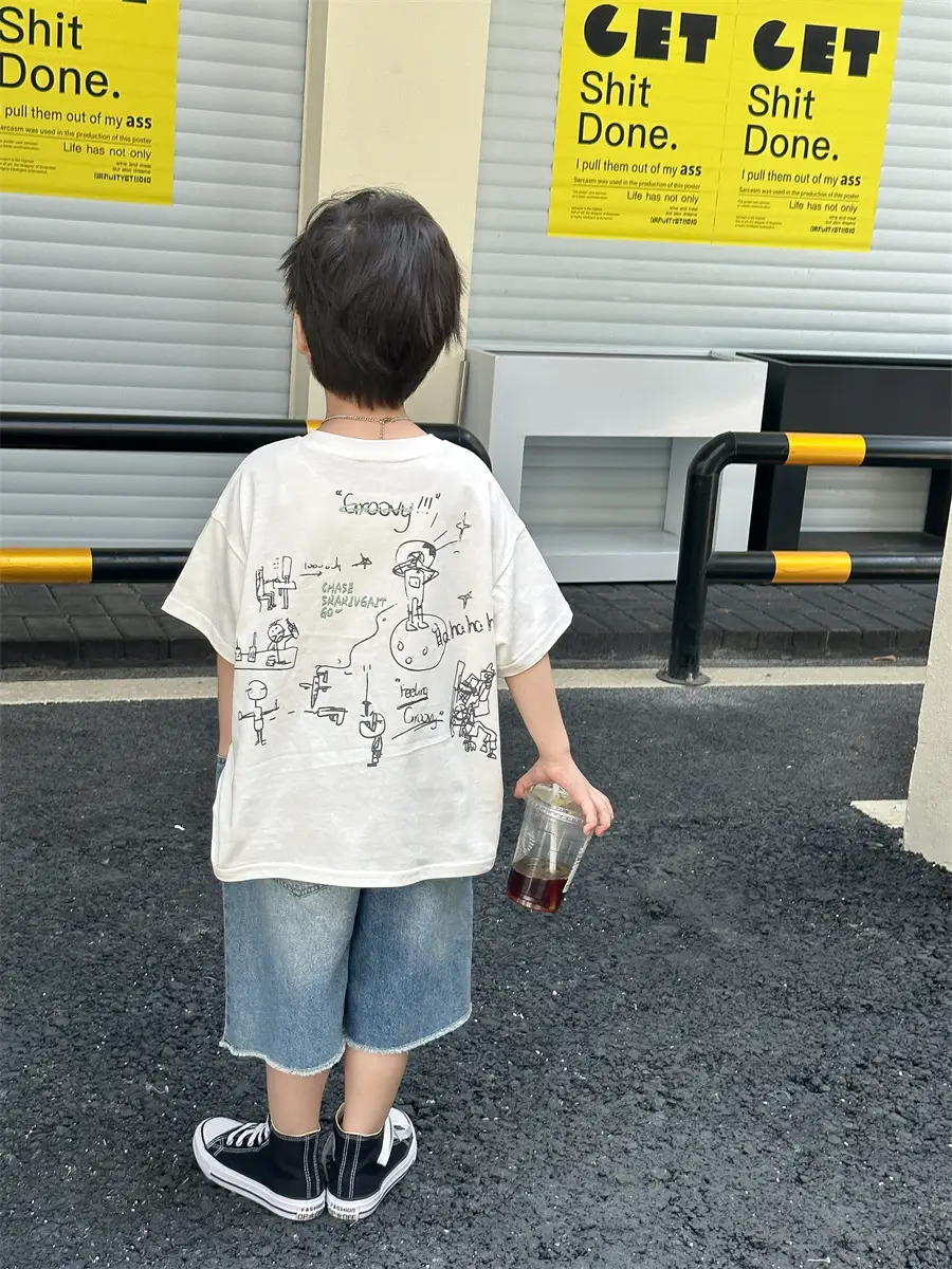 Boys Summer T-Shirt Blue Short Sleeve Loose Fit Kids 2025 — feature 44