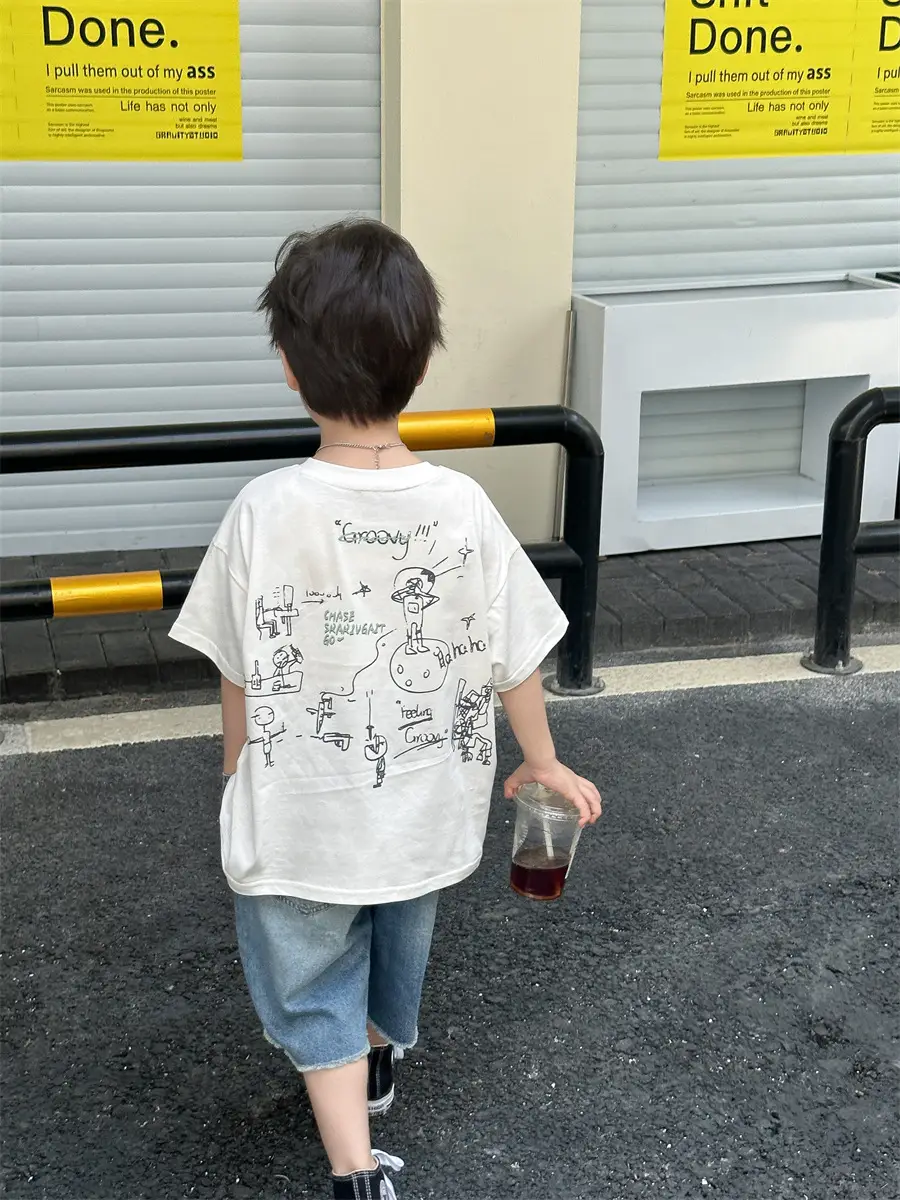 Boys Summer T-Shirt Blue Short Sleeve Loose Fit Kids 2025 — feature 46