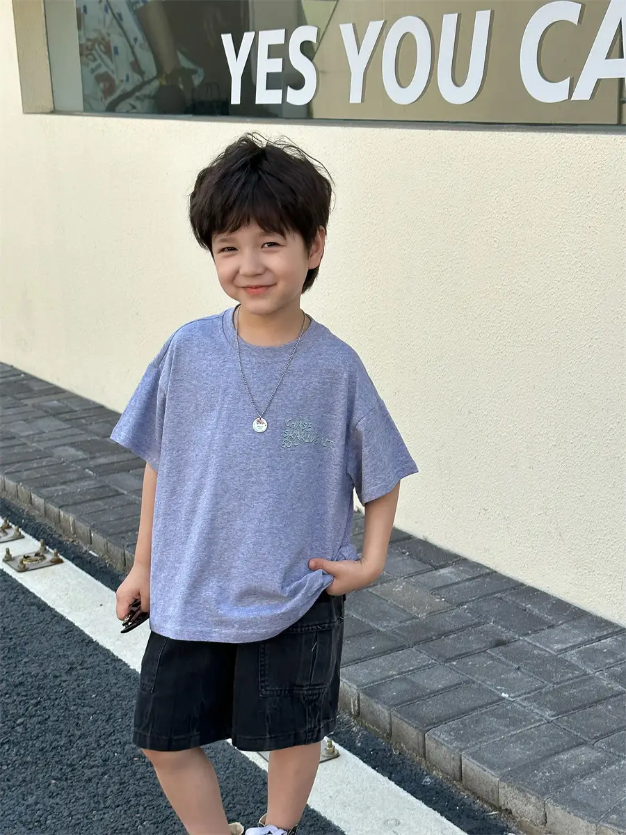 Boys Summer T-Shirt Blue Short Sleeve Loose Fit Kids 2025 — feature 5