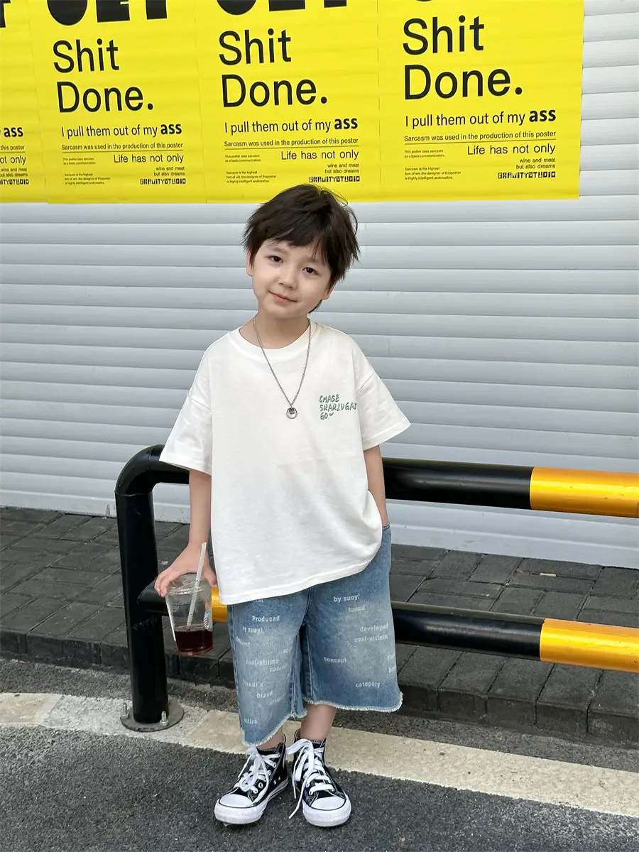Boys Summer T-Shirt Blue Short Sleeve Loose Fit Kids 2025