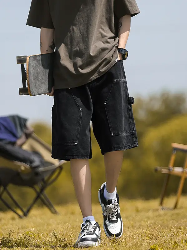 Men's American Style Wash Denim Shorts Black 5Pants - Image 4