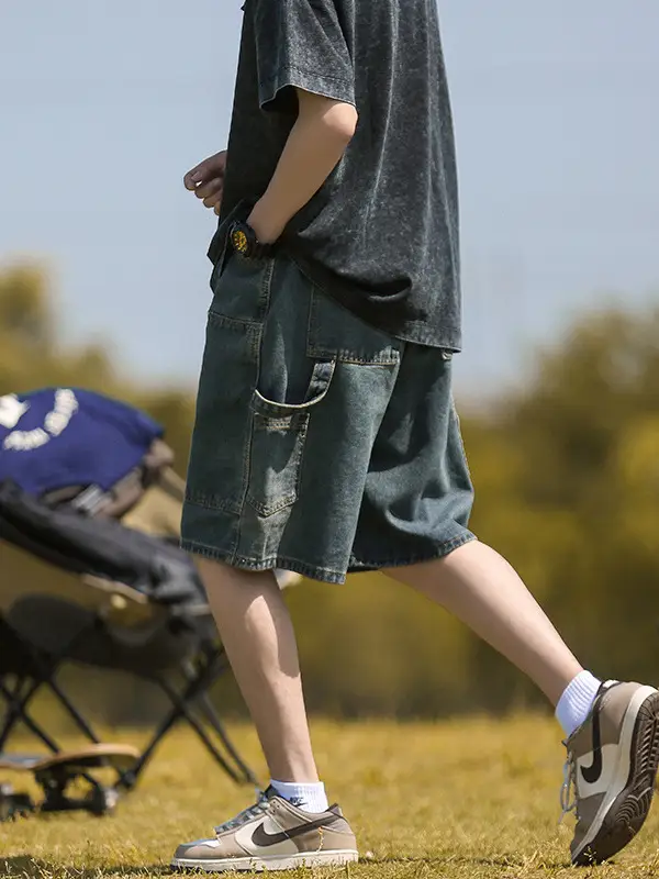 Men's American Style Wash Denim Shorts Black 5Pants - Image 5
