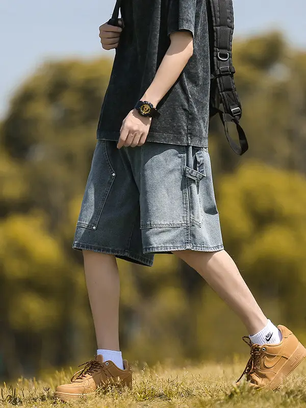 Men's American Style Wash Denim Shorts Black 5Pants - Image 6