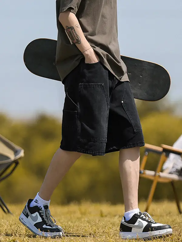 Men's American Style Wash Denim Shorts Black 5Pants - Image 7