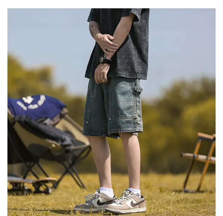 Men's American Style Wash Denim Shorts Black 5Pants — feature 10