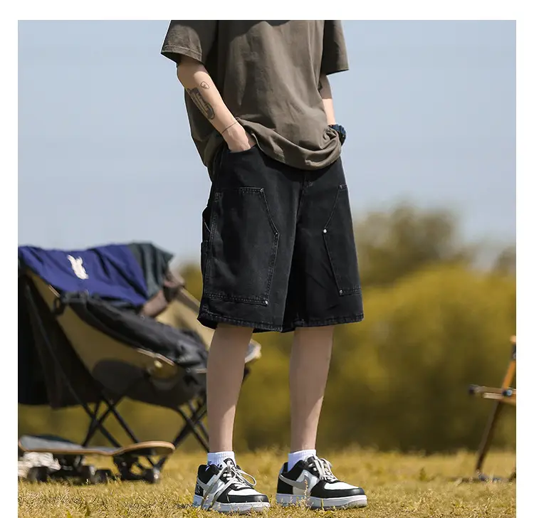 Men's American Style Wash Denim Shorts Black 5Pants — feature 3