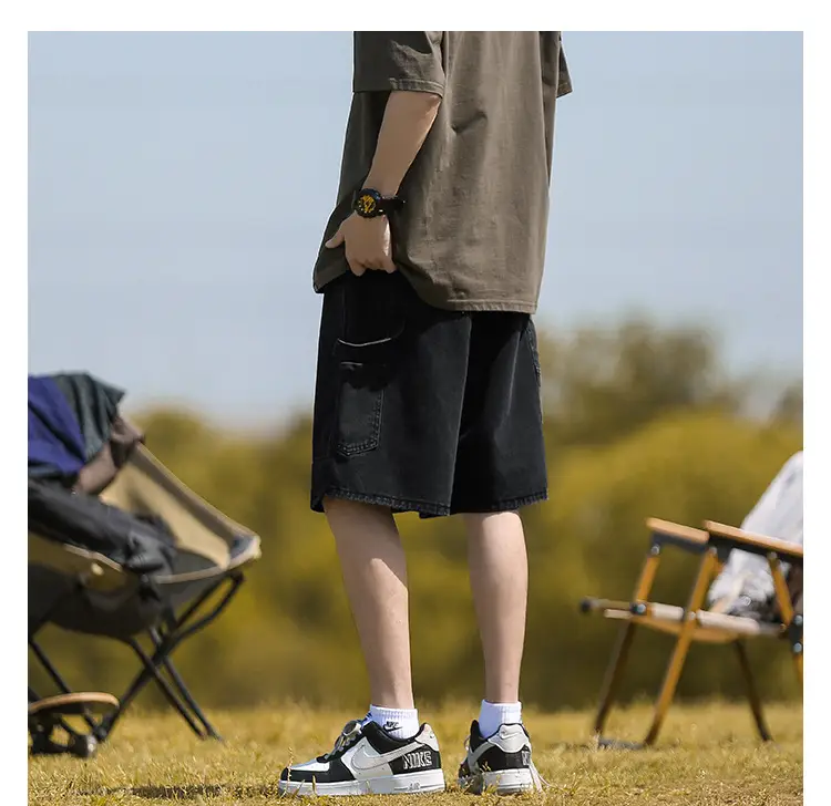 Men's American Style Wash Denim Shorts Black 5Pants — feature 4