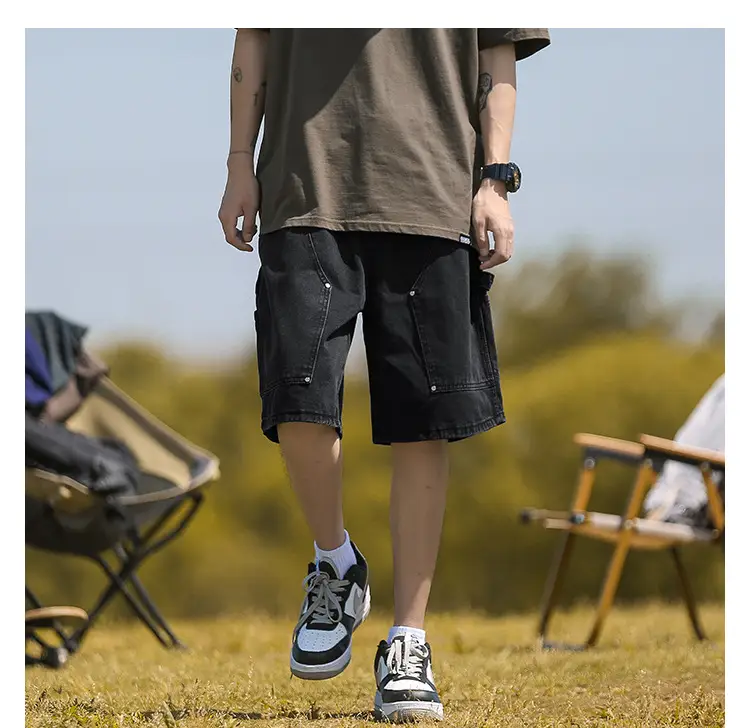 Men's American Style Wash Denim Shorts Black 5Pants — feature 5