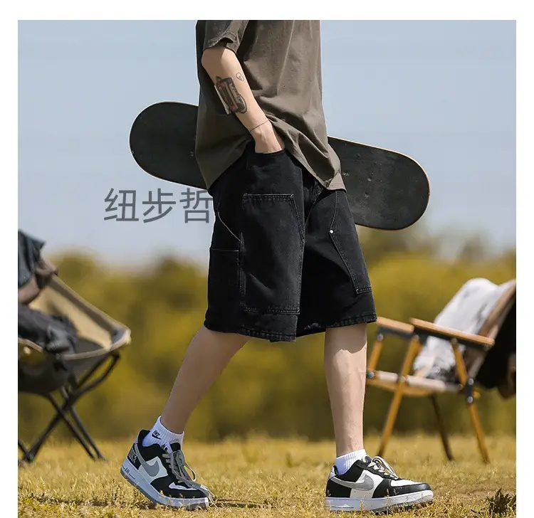 Men's American Style Wash Denim Shorts Black 5Pants — feature 7