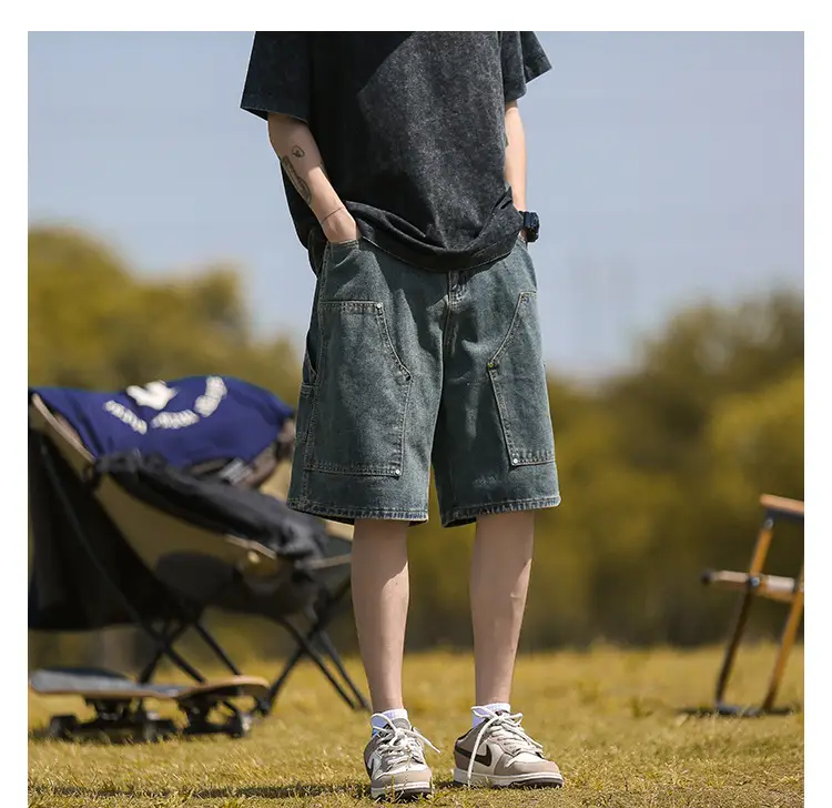 Men's American Style Wash Denim Shorts Black 5Pants — feature 8