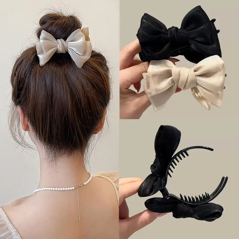 Red Mesh Bow Grip Hair Clip High Sense Multi-Functional Ball Head - Image 5