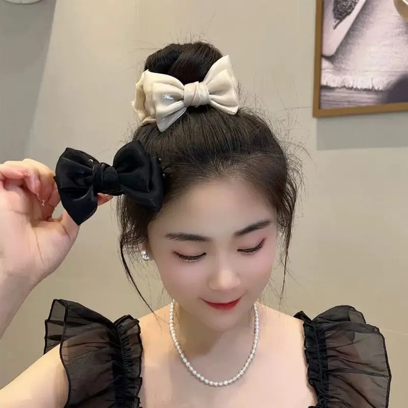 Red Mesh Bow Grip Hair Clip High Sense Multi-Functional Ball Head - Image 6