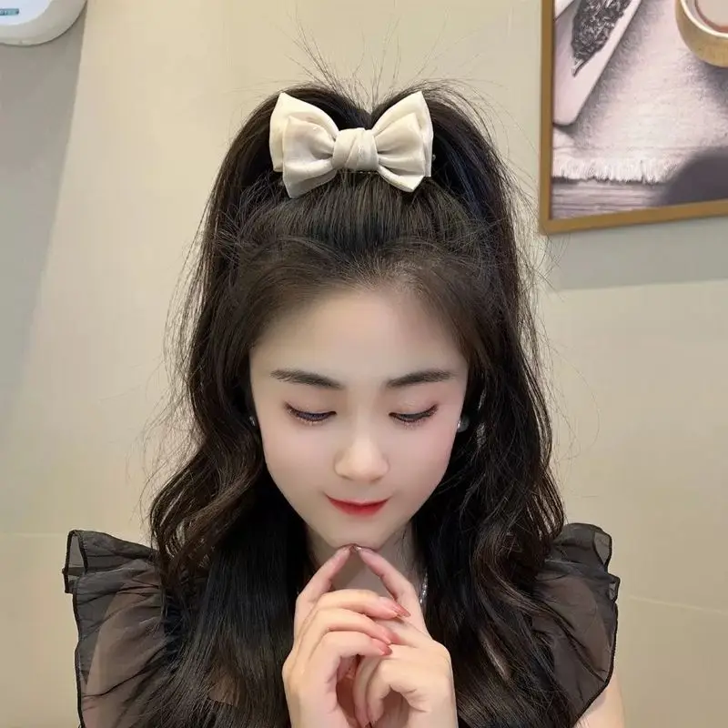 Red Mesh Bow Grip Hair Clip High Sense Multi-Functional Ball Head - Image 7