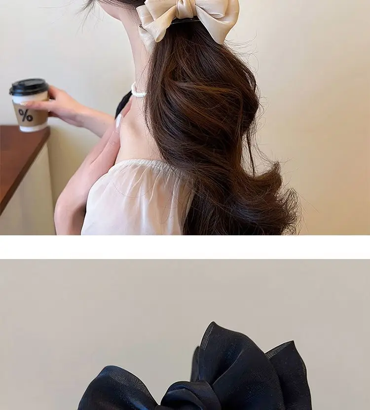 Red Mesh Bow Grip Hair Clip High Sense Multi-Functional Ball Head — feature 3