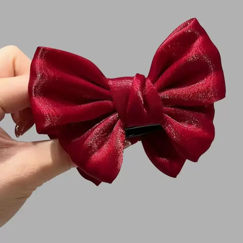 Red Mesh Bow Grip Hair Clip High Sense Multi-Functional Ball Head - Image 2