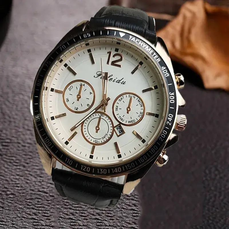 Elegant Light Luxury Business Three-eye Chronograph Watch