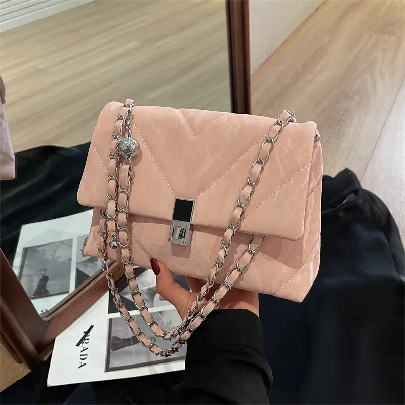 Diamond Chain Crossbody Bag Pink Large Capacity Women - Image 2