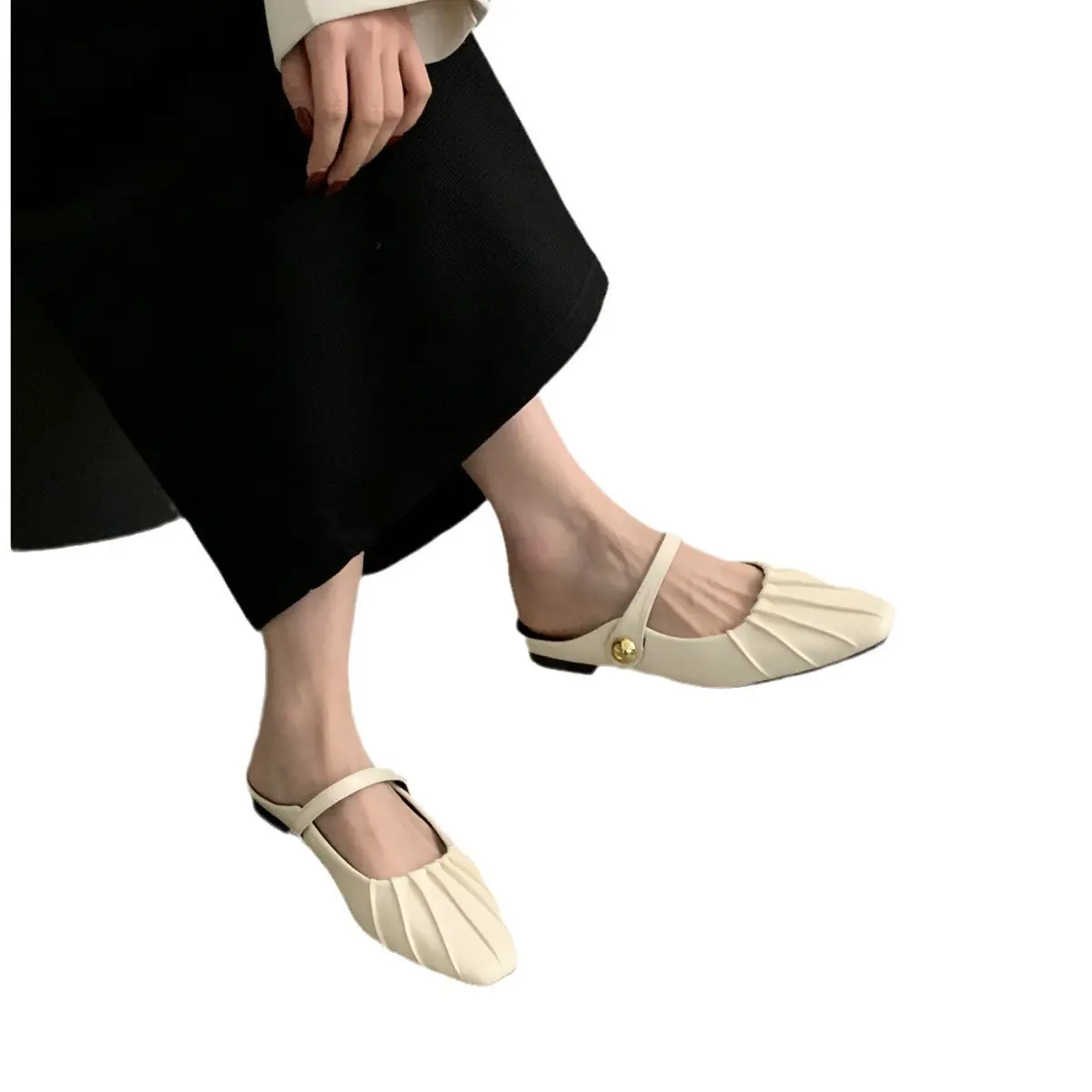 French Style Gold Feathered Slippers Women's Flat Bottom - Image 8