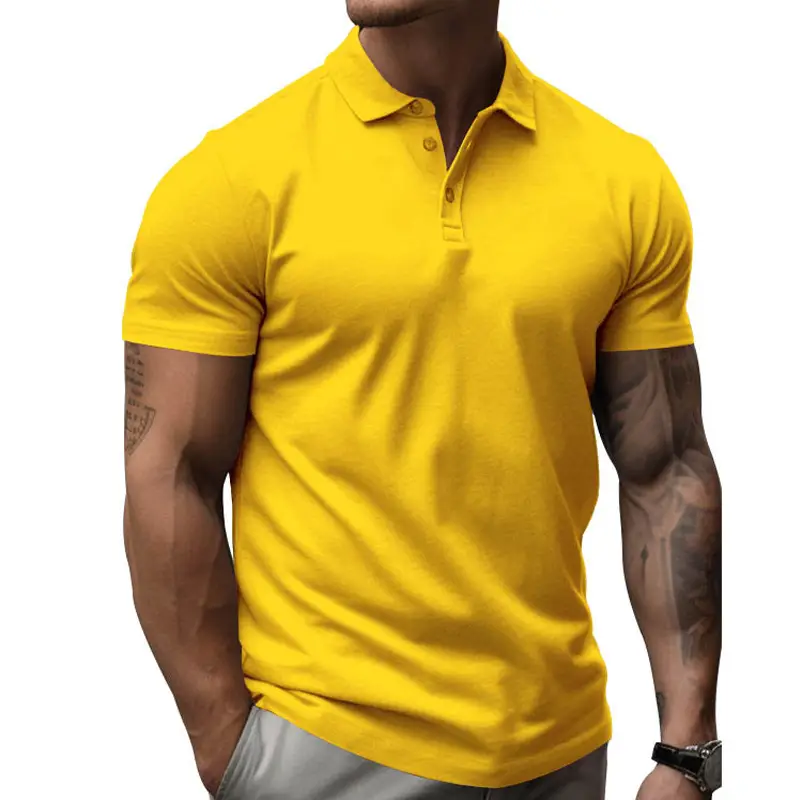 Men's Yellow Short Sleeve Polo T-Shirt Large — feature 14