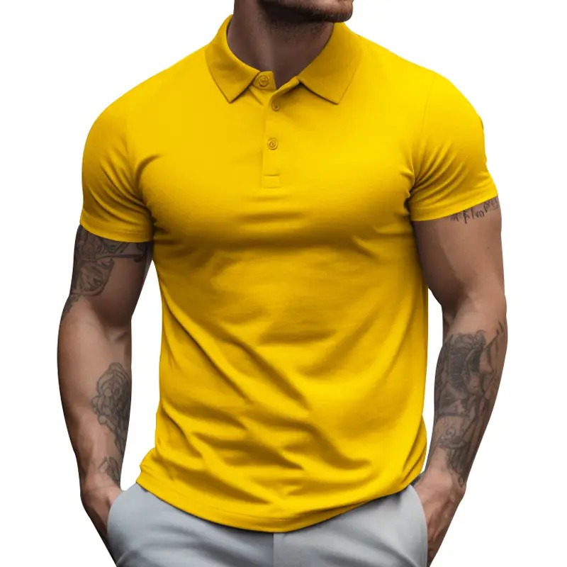 Men's Yellow Short Sleeve Polo T-Shirt Large - Image 4