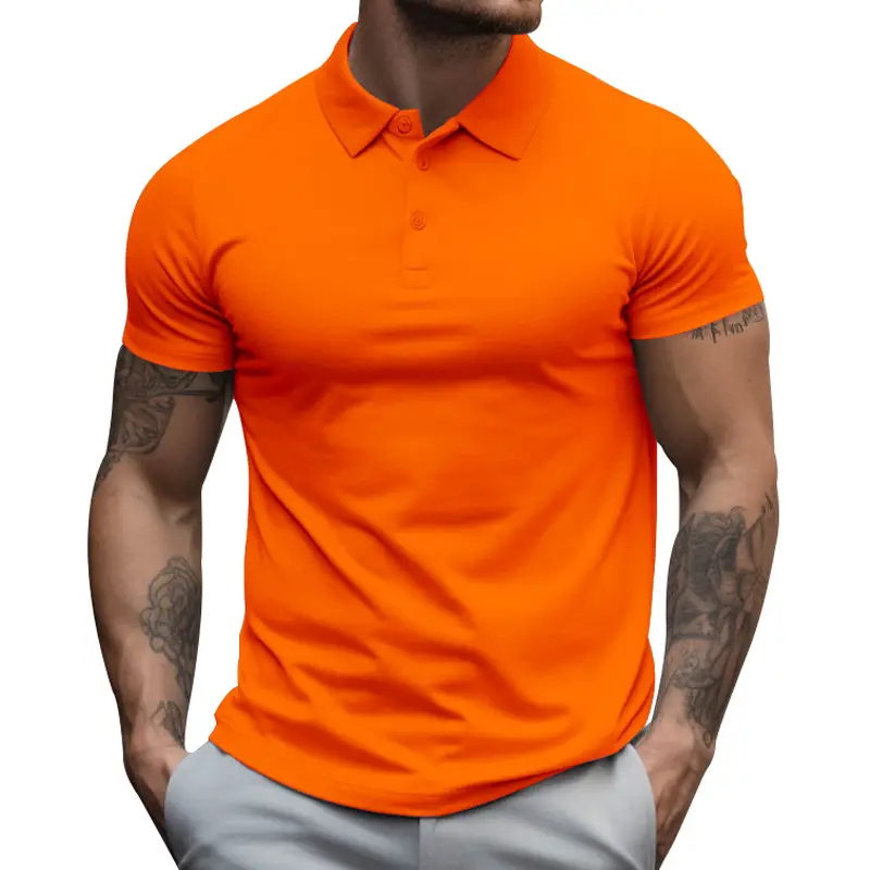 Men's Yellow Short Sleeve Polo T-Shirt Large - Image 8