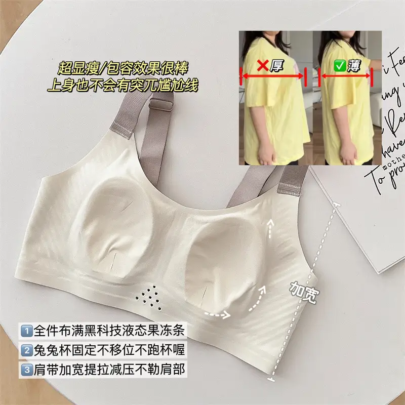 Ultra-thin Non-marking Underwear Women's Large Chest Small Slim-fit Breast Anti-sagging Comfortable plus size Non-rimmed Bra — feature 5