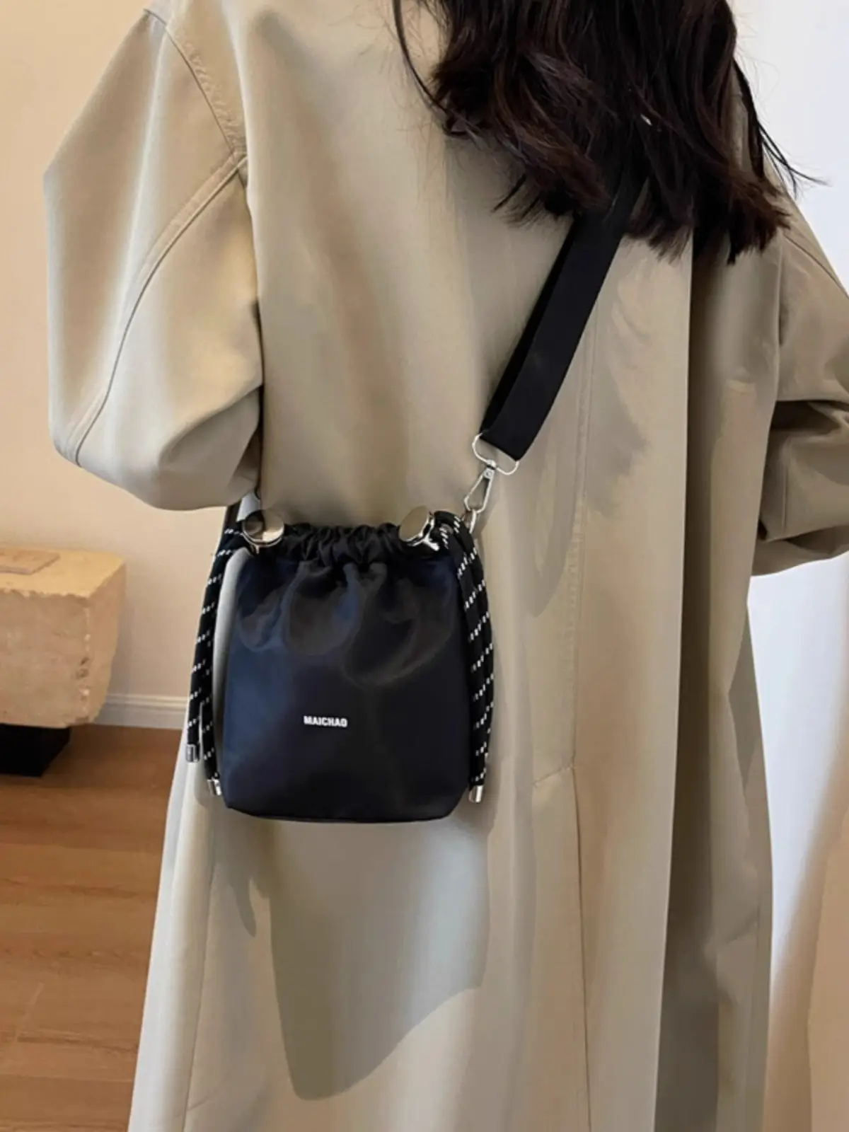 Black Canvas Bucket Bag Women's Autum 2025