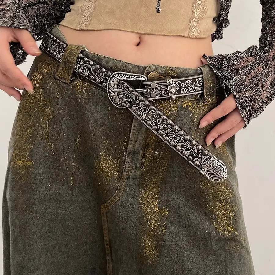 Women Korean-style Rivet Belt Casual Jeans All-match
