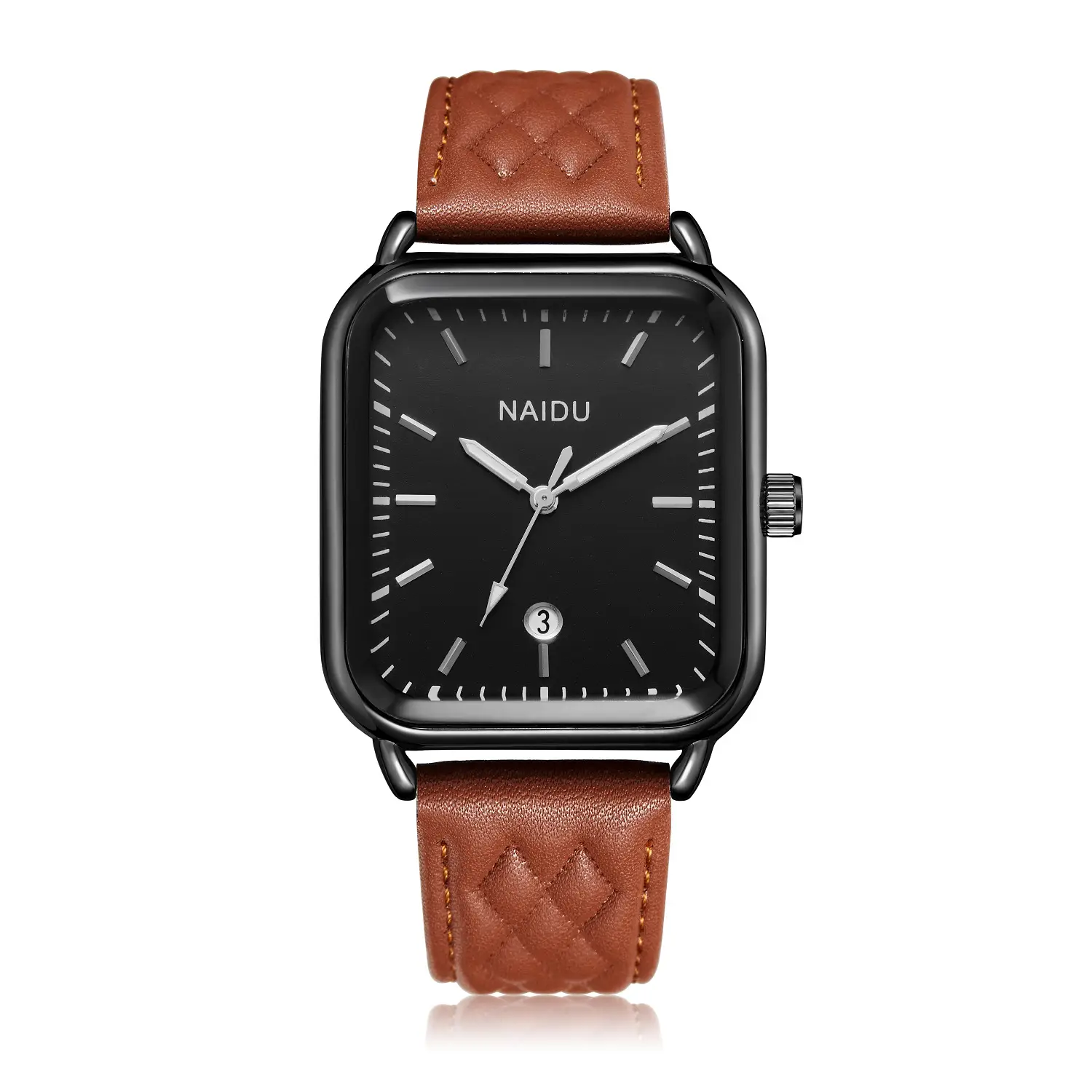 Mardi Rose Gold Rectangular Watch Brown Leather Belt - Image 3
