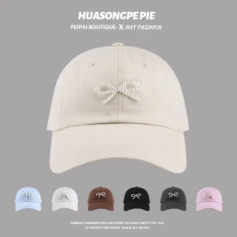 Women's White Pearl Bow Baseball Cap - Image 11