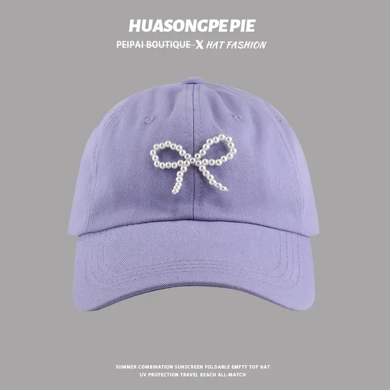 Women's White Pearl Bow Baseball Cap — feature 10