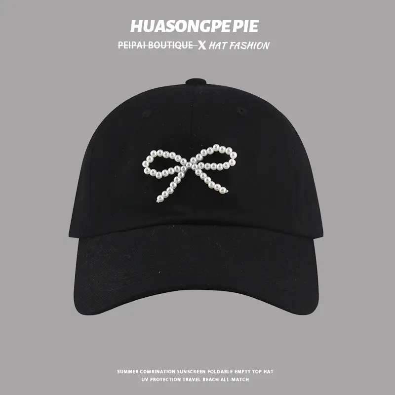 Women's White Pearl Bow Baseball Cap — feature 8