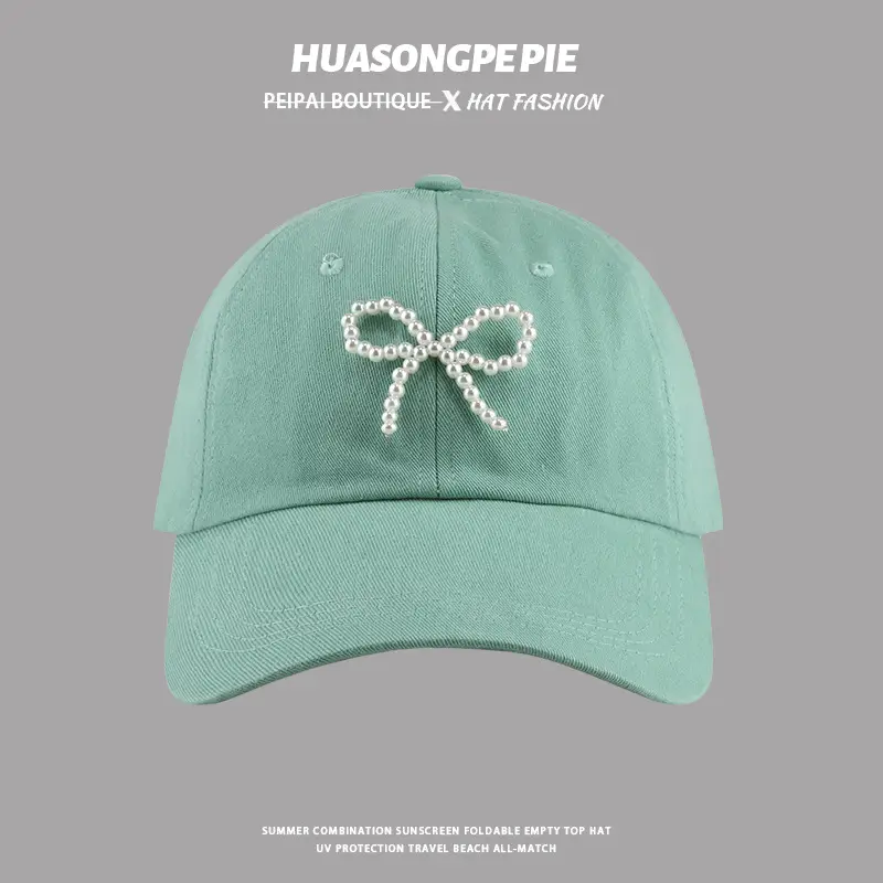 Women's White Pearl Bow Baseball Cap — feature 9