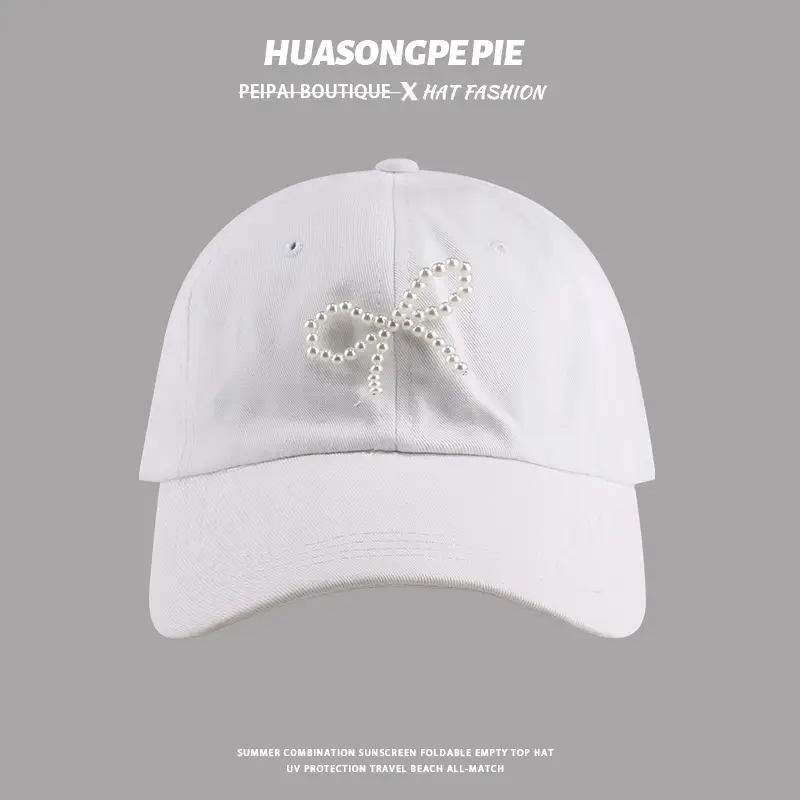 Women's White Pearl Bow Baseball Cap - Image 10