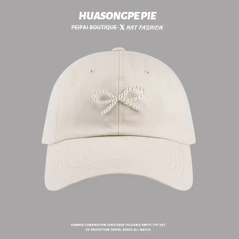 Women's White Pearl Bow Baseball Cap - Image 2
