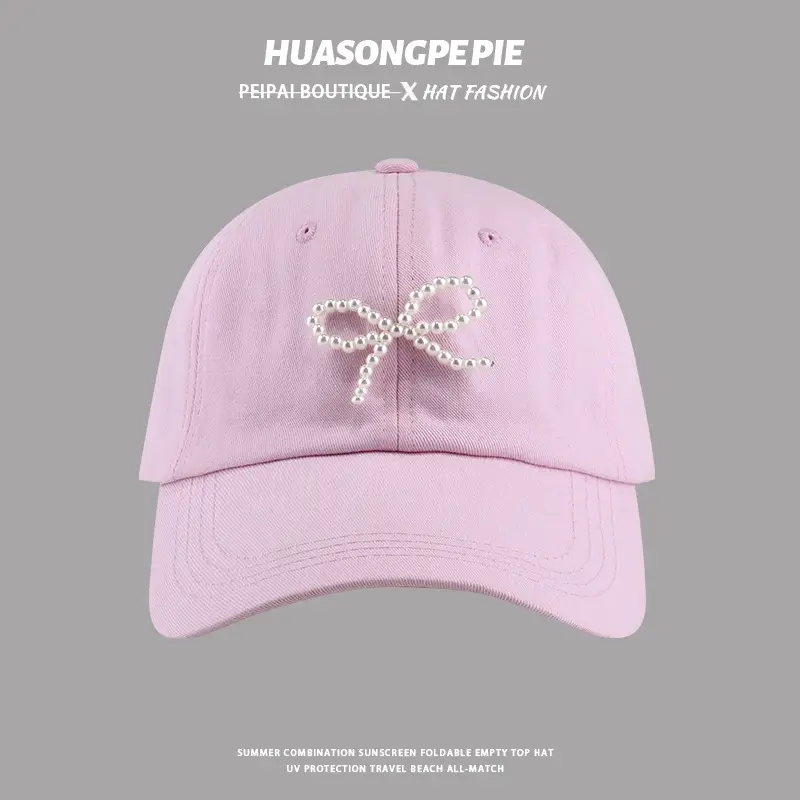 Women's White Pearl Bow Baseball Cap - Image 3