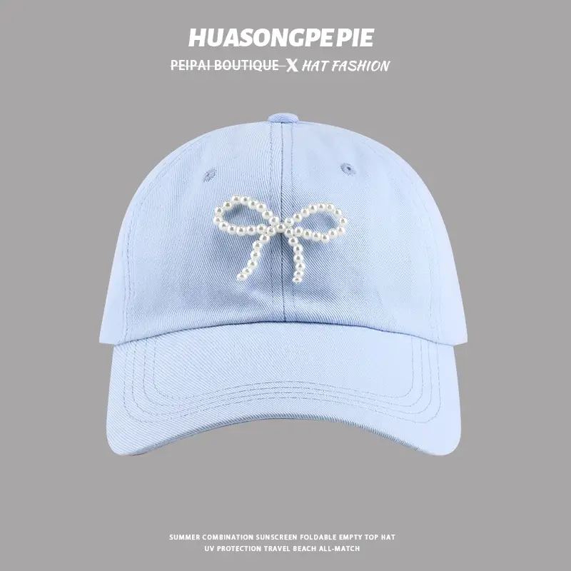 Women's White Pearl Bow Baseball Cap - Image 5